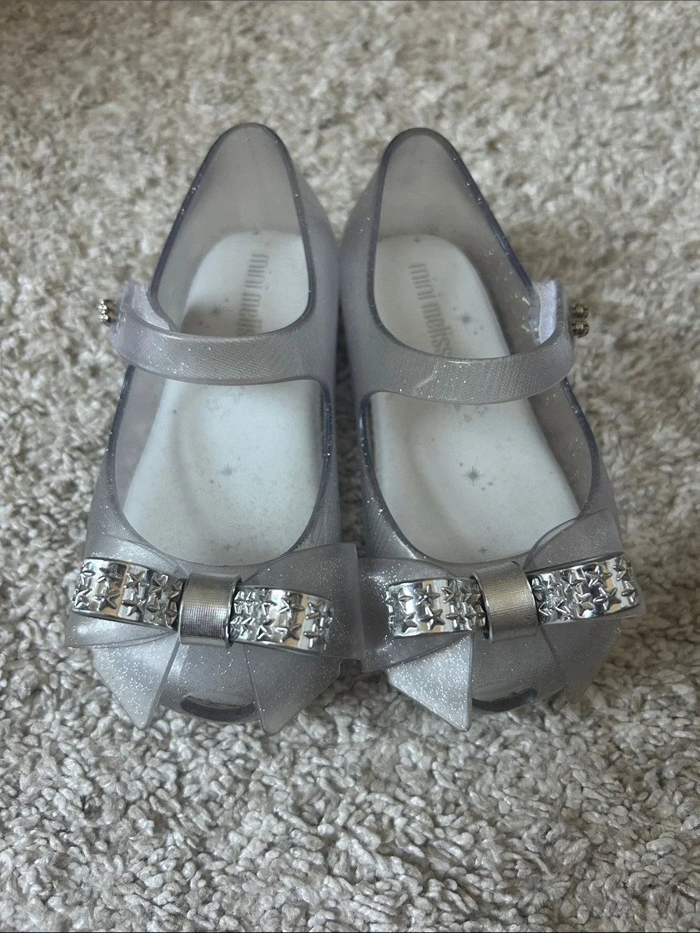 Mini Melissa Silver Glitter Jelly Mary Jane with Bow and Star Studs